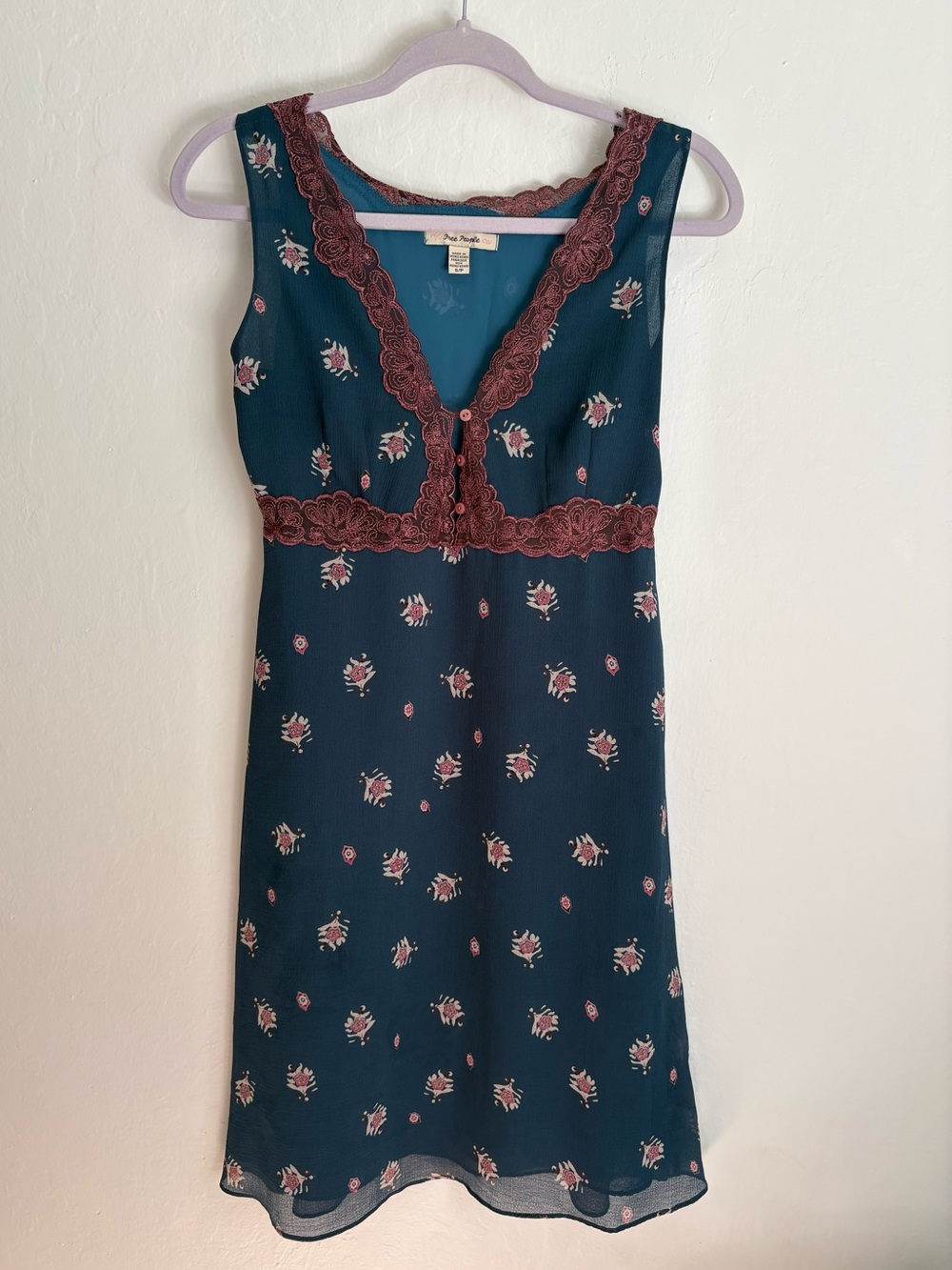 Y2K Free People Dress| Teal/ Deep blue floral dress| S